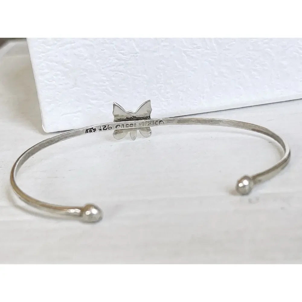 Vintage Taxco Mexico Sterling Silver Coral Butterfly Cuff Bracelet Southwestern